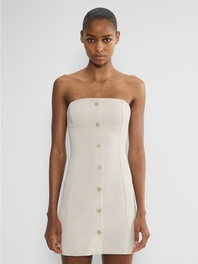 Aritzia Strapless Cream Button-Front Rarity Mini Dress (Size 6)